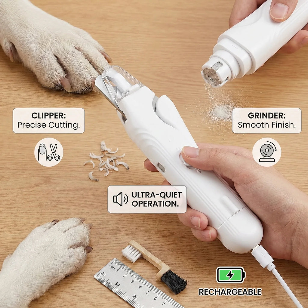 2-in-1 Professional Dog Nail Clipper & Grinder – Ultra-Quiet & Rechargeable