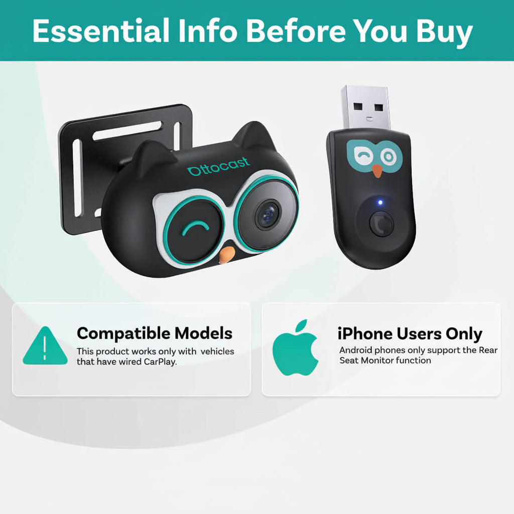 OTTOCAST Cabin Care Wireless CarPlay Adapter with 1080P Cabin Camera