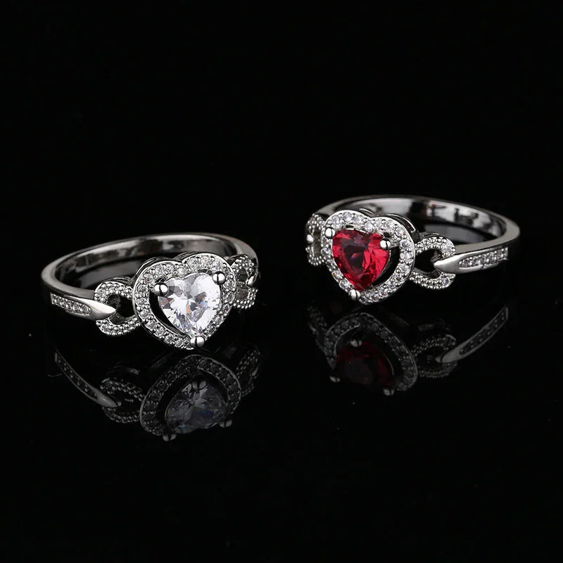 Women's Red Heart-shaped Wedding Ring