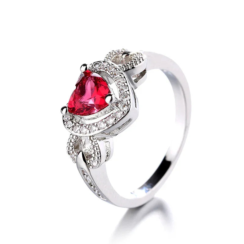 Women's Red Heart-shaped Wedding Ring