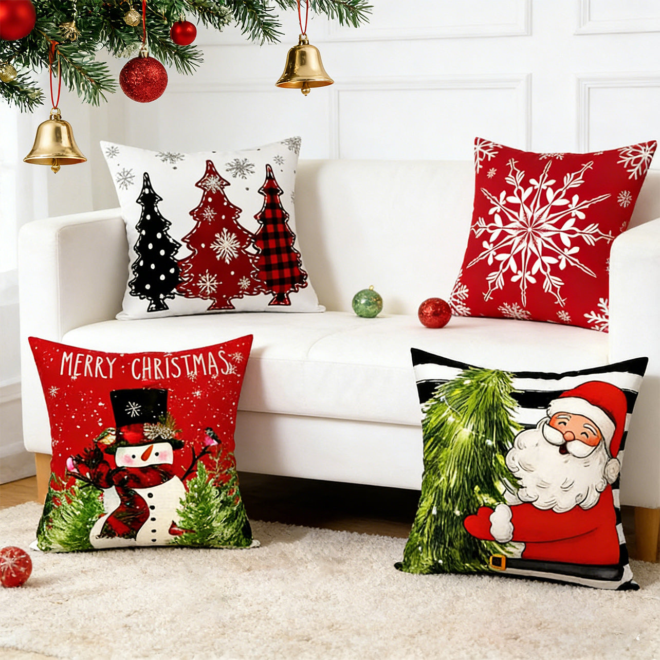 Household Double-sided Printed Santa Claus Sofa Cushion