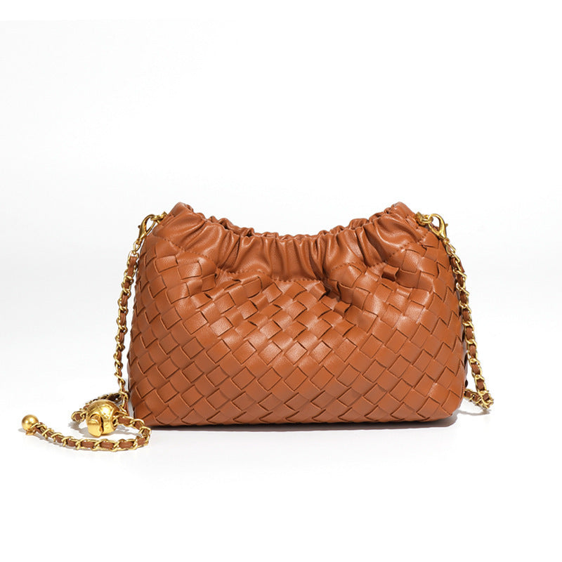 Cloudy Woven Handbag With Gold Chanel-style Chain