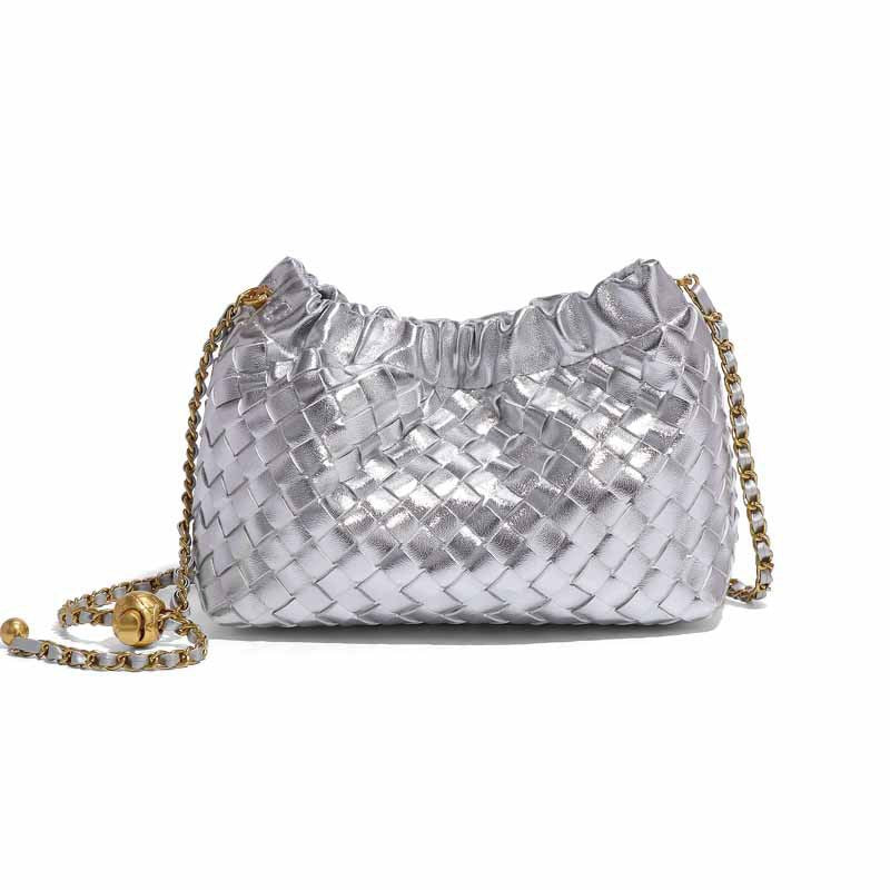 Cloudy Woven Handbag With Gold Chanel-style Chain
