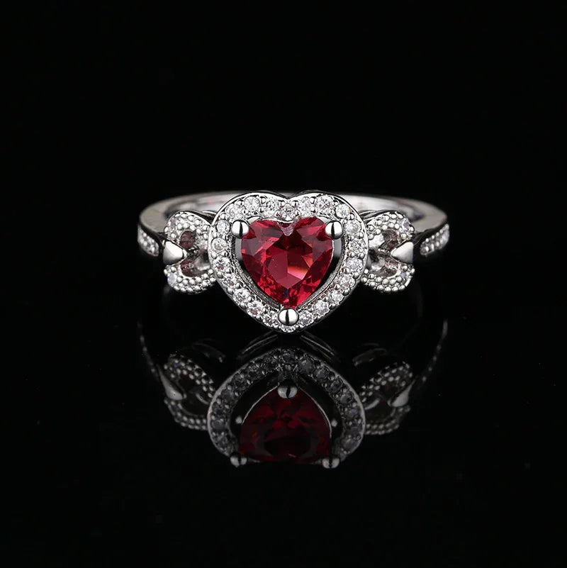 Women's Red Heart-shaped Wedding Ring