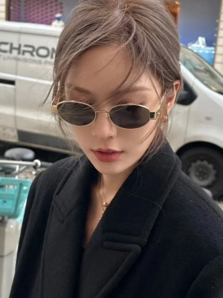 Oval Sunglasses Women's Metal Vintage