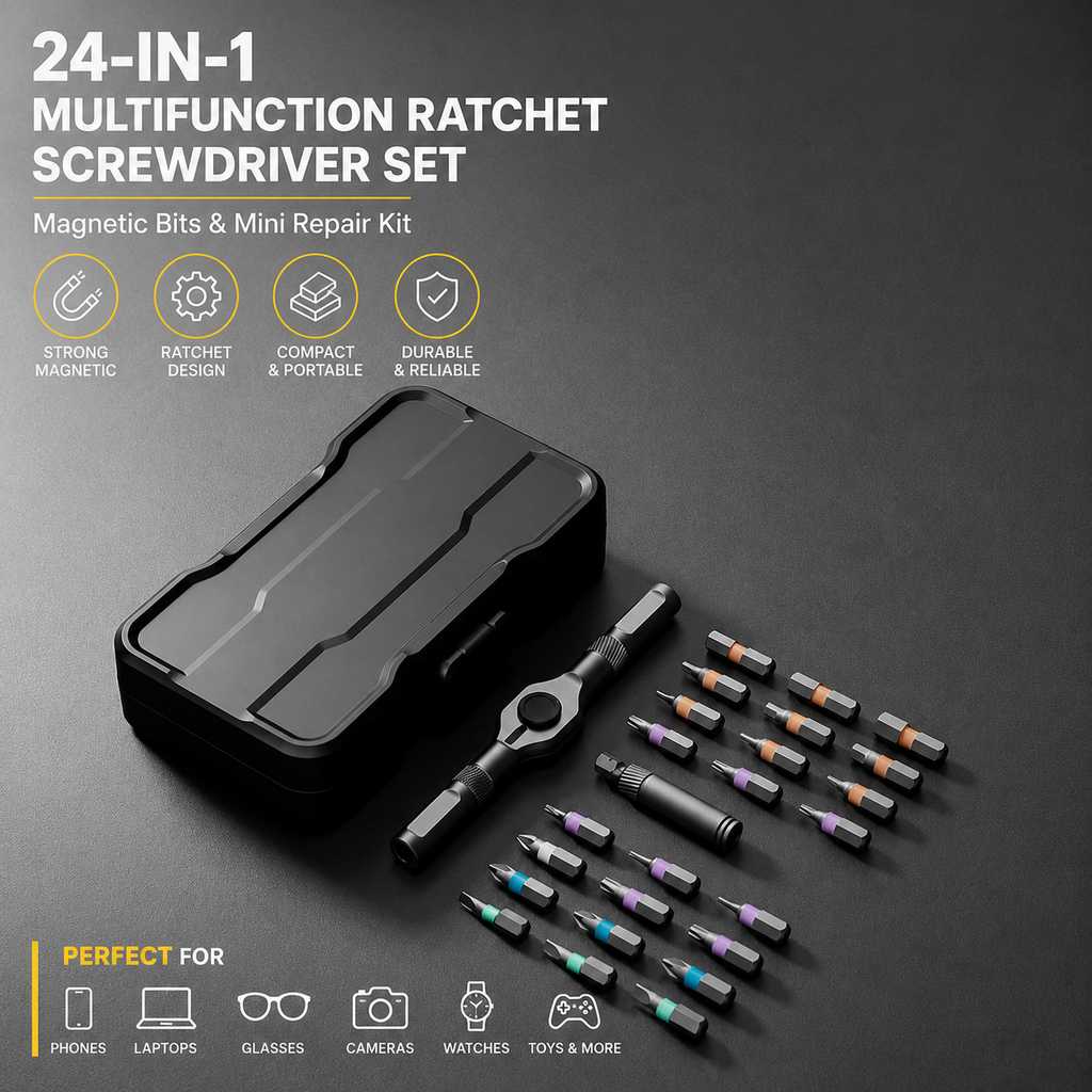 24-in-1 Multifunction Ratchet Screwdriver Set | Magnetic Bits & Mini Repair Kit