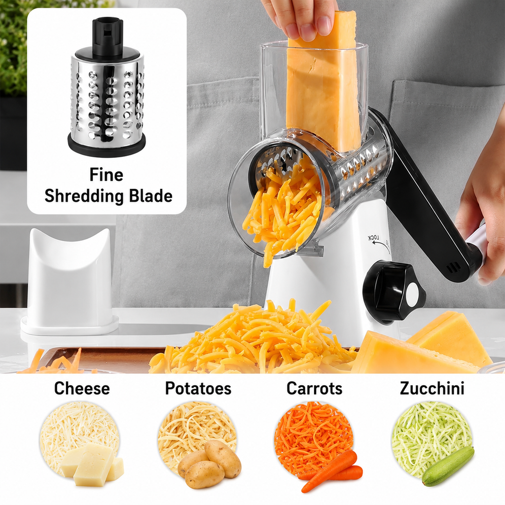3-in-1 Rotary Vegetable Cutter & Cheese Grater