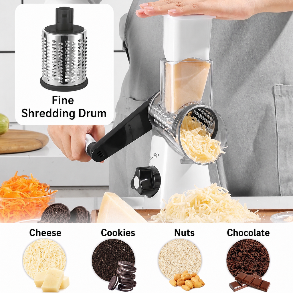 3-in-1 Rotary Vegetable Cutter & Cheese Grater