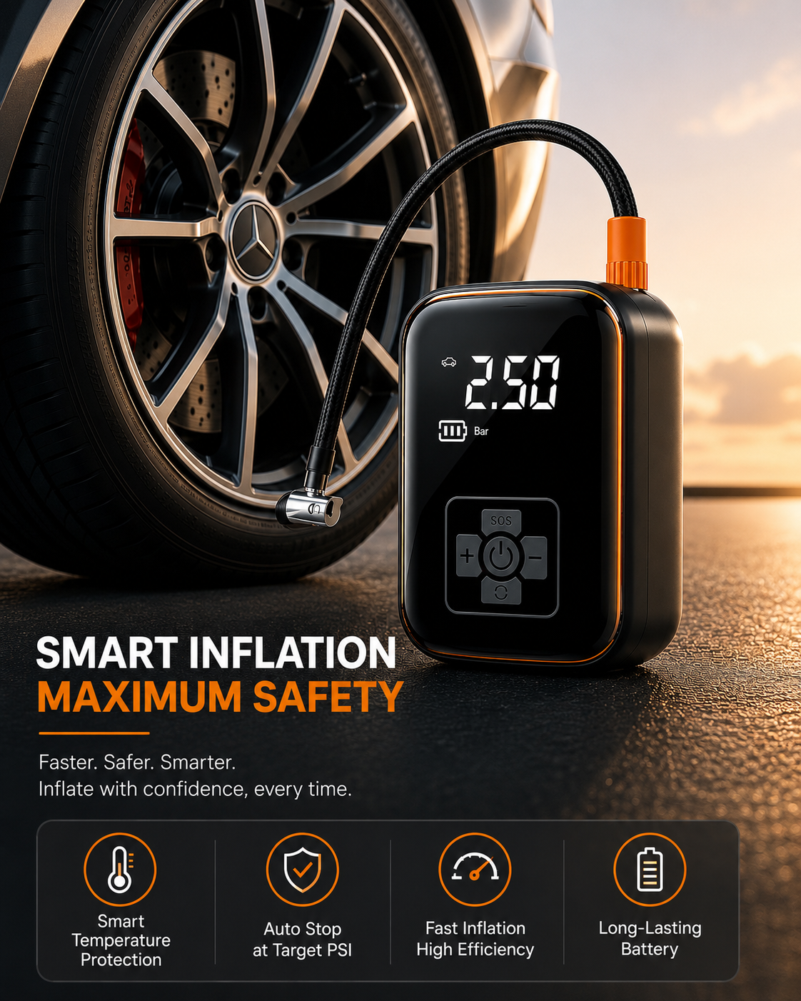 Portable Cordless Tire Inflator – 120W 150PSI Electric Air Pump