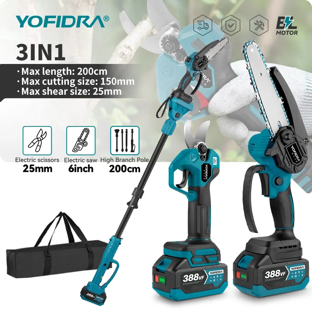 YOFIDRA Brushless Electric Chainsaw 3IN1 High Branch