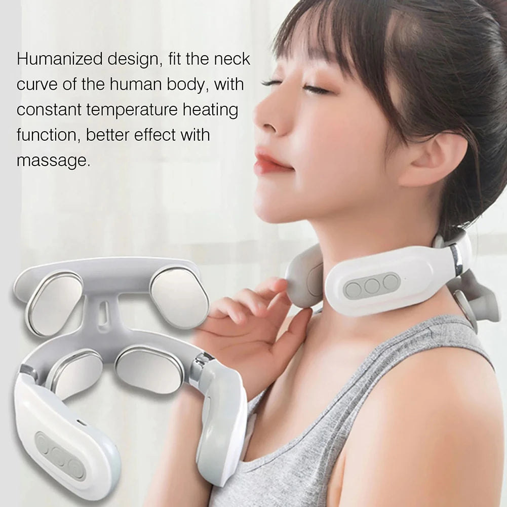 ComfortPulse™ 4-Head Electric Massager – Heat Therapy, 6 Modes & USB Rechargeable for Neck, Back & Shoulders
