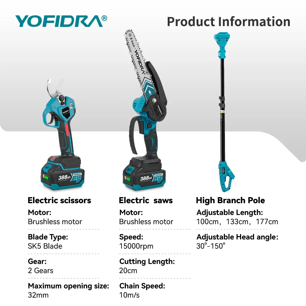 YOFIDRA Brushless Electric Chainsaw 3IN1 High Branch