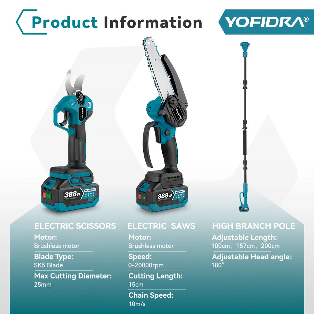 YOFIDRA Brushless Electric Chainsaw 3IN1 High Branch