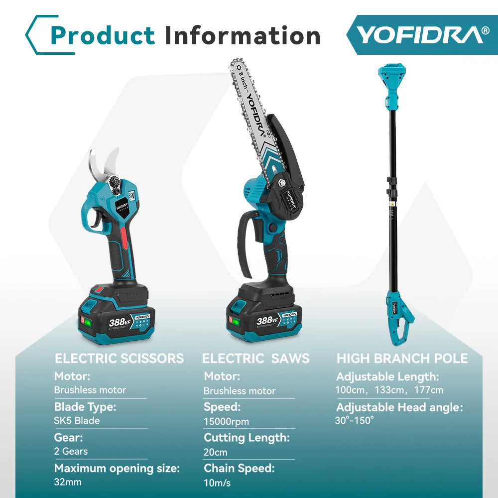 YOFIDRA Brushless Electric Chainsaw 3IN1 High Branch
