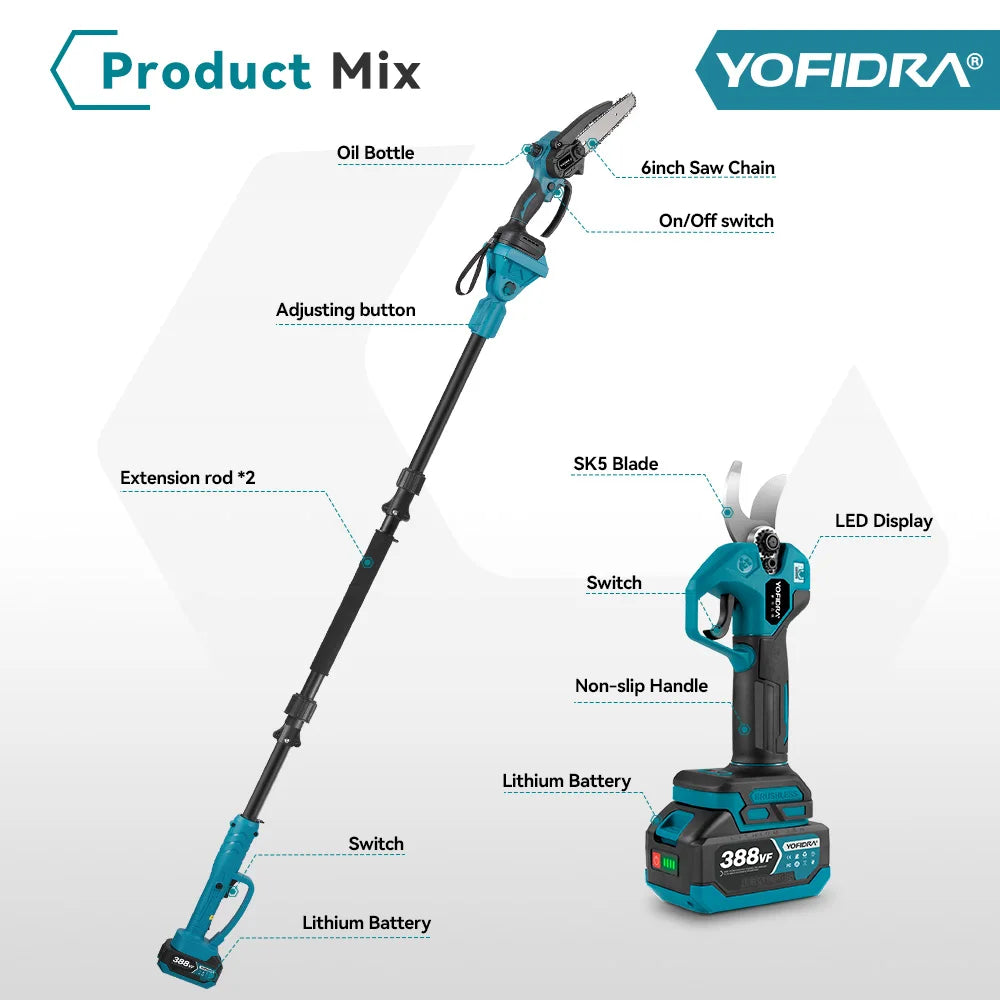 YOFIDRA Brushless Electric Chainsaw 3IN1 High Branch