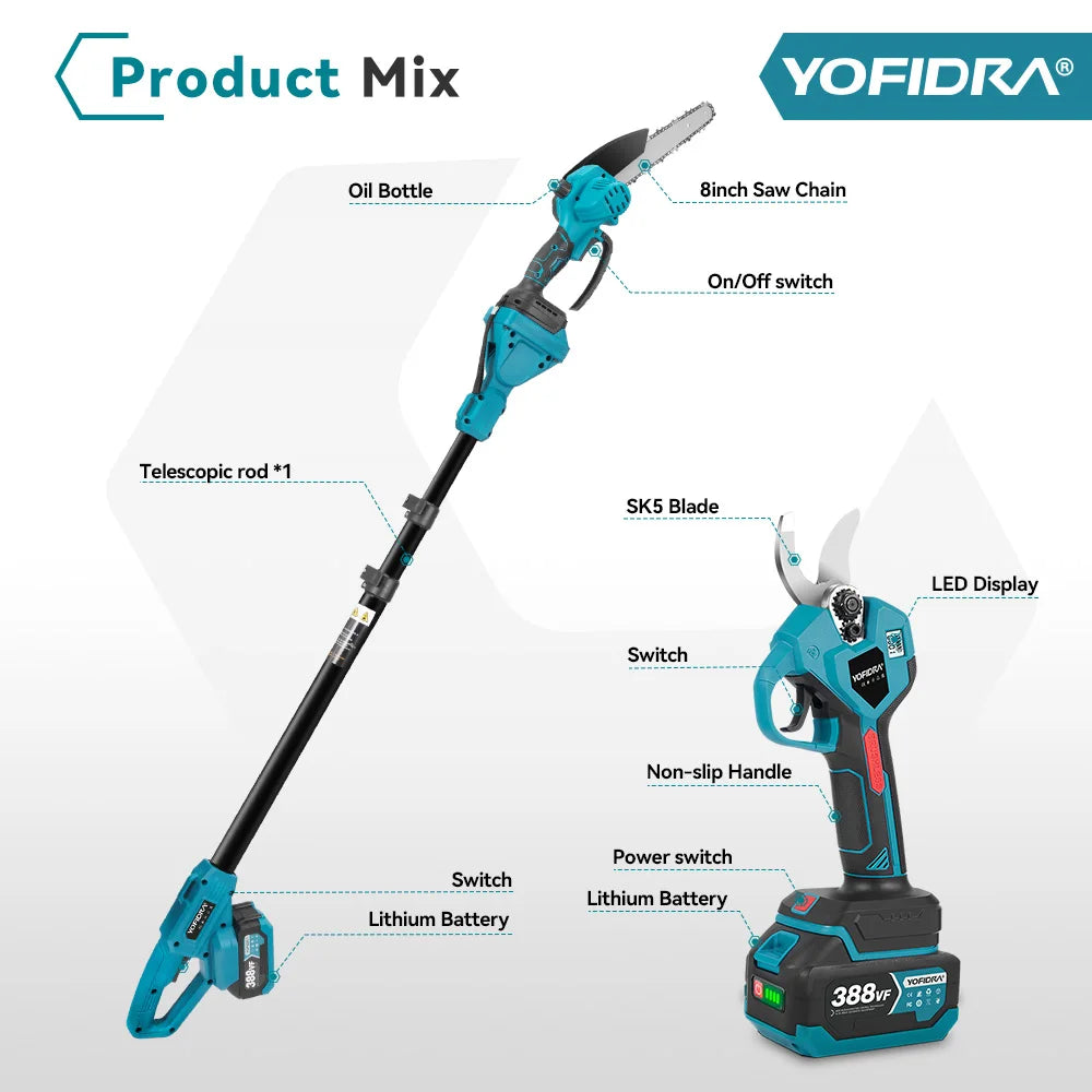 YOFIDRA Brushless Electric Chainsaw 3IN1 High Branch