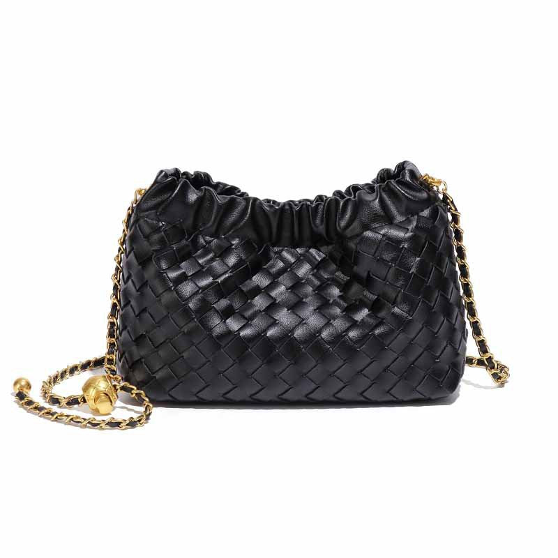 Cloudy Woven Handbag With Gold Chanel-style Chain