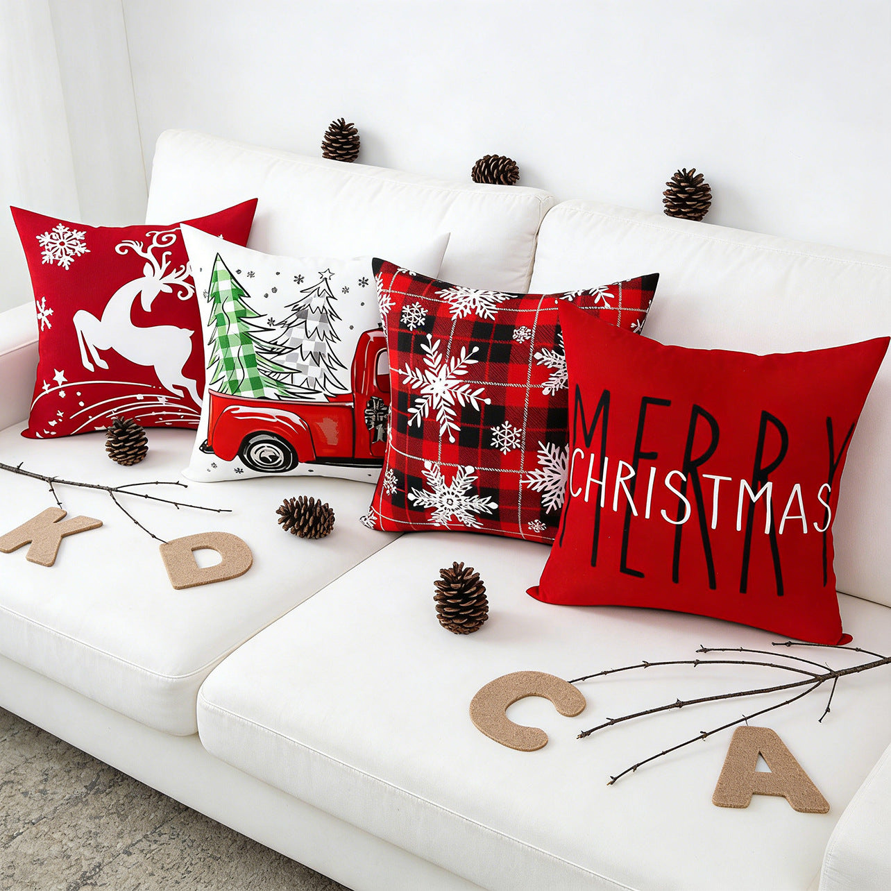 Household Double-sided Printed Santa Claus Sofa Cushion