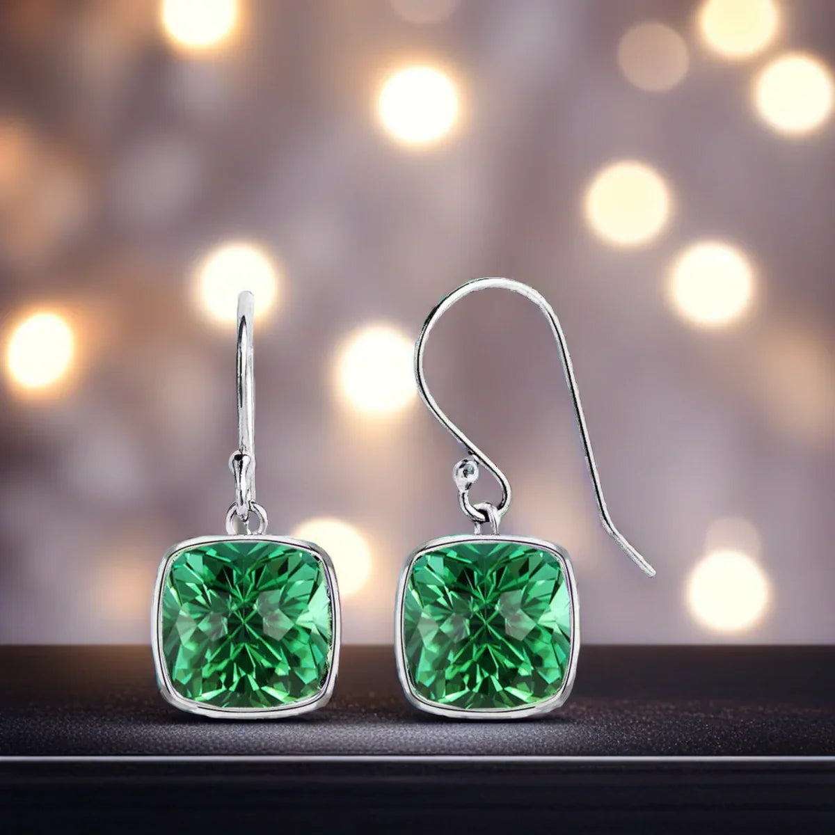 Emerald Drop Earrings 925 Sterling Silver Gems